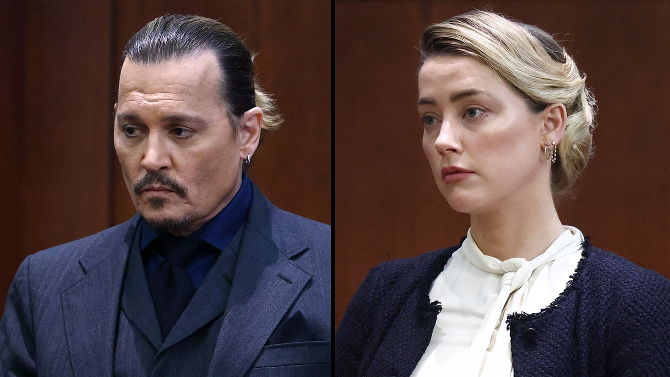 Johnny-Depp-e-Amber-Heard-tribunal Advogada de Johnny Depp explica por que ele não olha para Amber Heard no tribunal