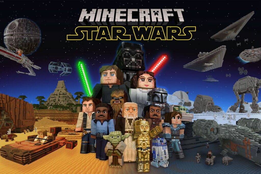 Minecraft-Star-Wars-1024x683 Star Wars chega ao Minecraft com Darth Vader, Mando, Baby Yoda e mais