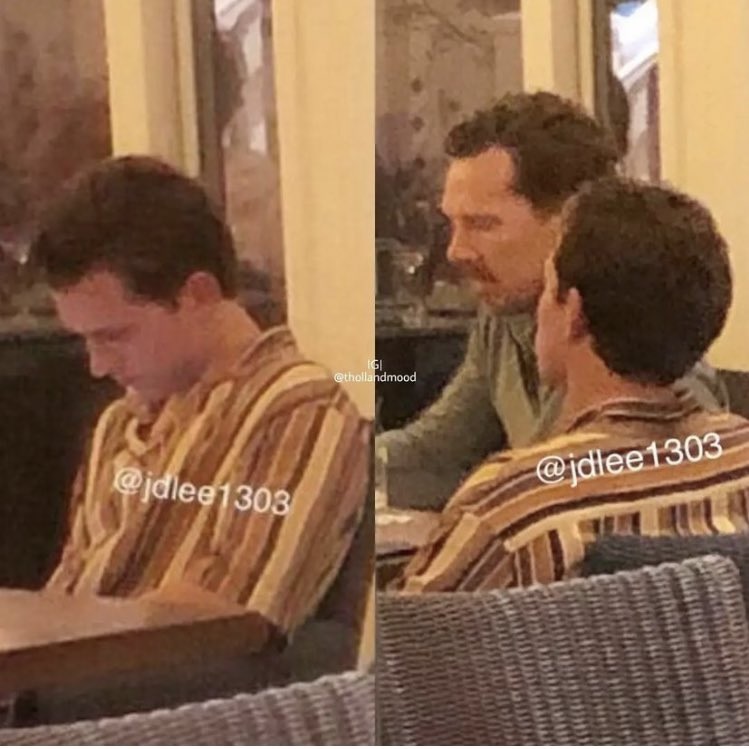 Benedict-Cumberbatch-e-Tom-Holland Benedict Cumberbatch é visto com a barba do Doutor Estranho em jantar com Tom Holland; Veja as fotos