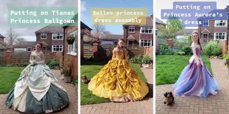 Rosie-TikTok-Princesas TikToker viraliza ao recriar trajes enormes das princesas da Disney