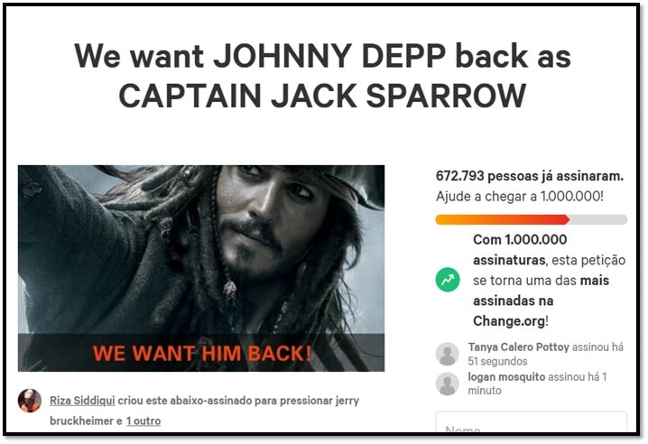 Peticao-Johnny-Depp-Jack-Sparrow Petição para retorno de Johnny Depp como Jack Sparrow já tem quase 700 mil assinaturas