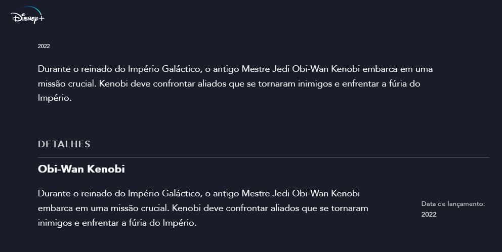 Pagina-Obi-Wan-Kenobi Nova página no Disney+ revela sinopse e objetivo de Obi-Wan Kenobi na série
