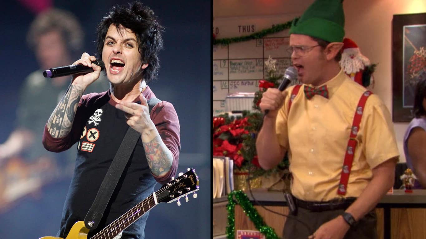 Billie-Joe-e-Dwight-The-Office Billie Joe reage a Dwight cantando Green Day em episódio de 'The Office'