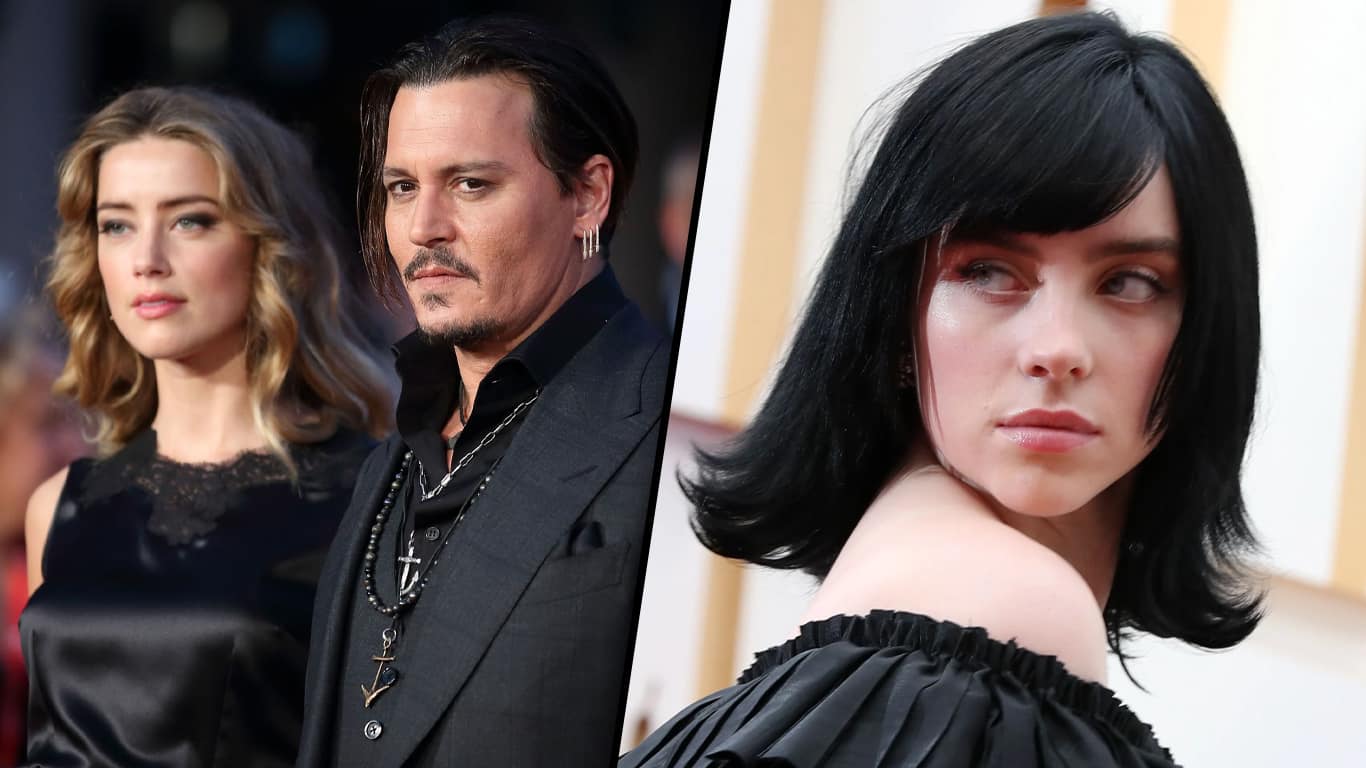 Amber-Heard-Johnny-Depp-e-Billie-Eilish Billie Eilish critica repercussão do caso Johnny Depp vs Amber Heard