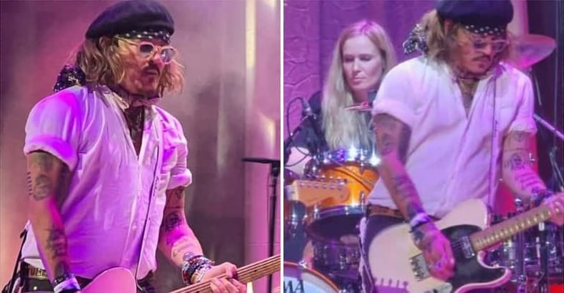 Johnny-Depp-tocando-com-Jeff-Beck Amber Heard é criticada ao ser vista saindo de jatinho particular