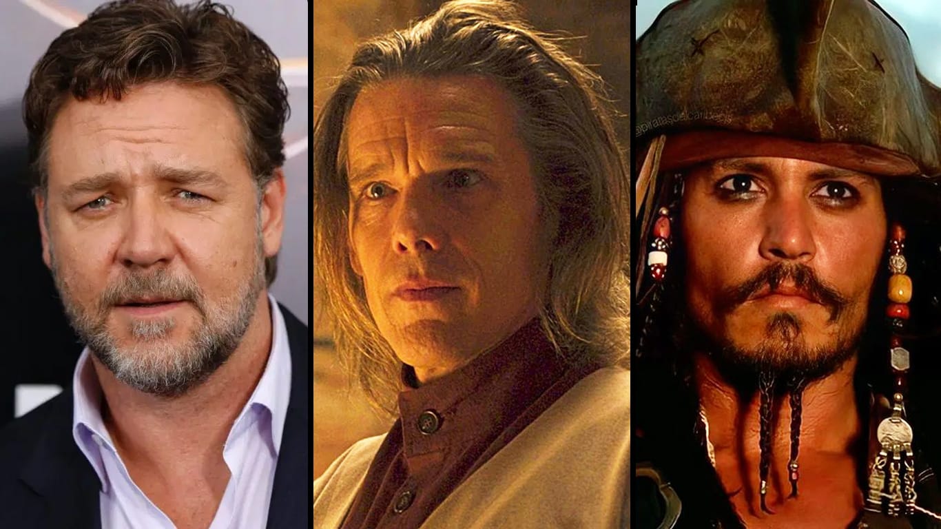 Russell-Crowe-Ethan-Hawke-e-Johnny-Depp Ethan Hawke culpa Johnny Depp e Russell Crowe por sumiço de diretor