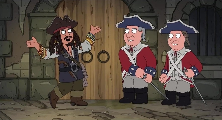 Jack-Sparrow-em-Family-Guy Johnny Depp já viveu 2 de seus icônicos personagens em 'Family Guy'