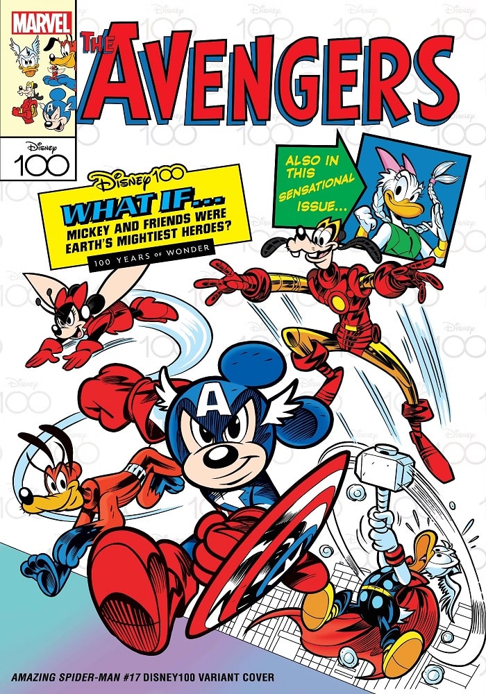 Vingadores-da-Disney-Marvel-Comics Celebrando os 100 anos da Disney, Marvel faz crossover com personagens icônicos