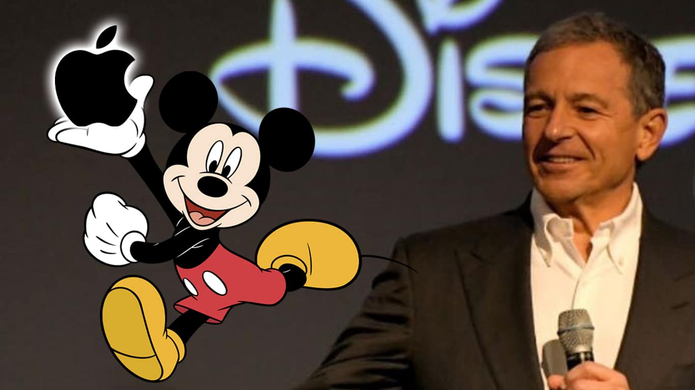 Bob-Iger-Mickey-e-logo-da-Apple Bob Iger comenta rumores sobre a Apple comprar a Disney