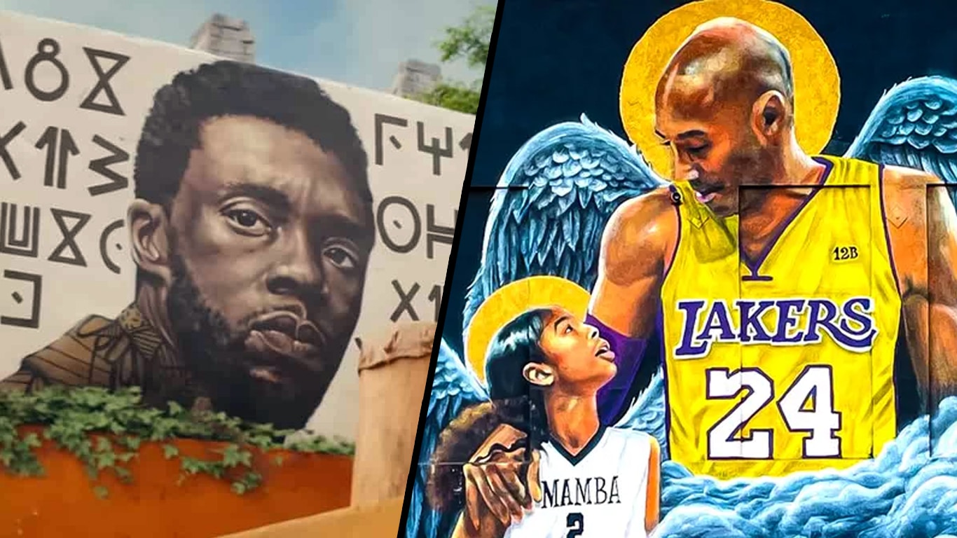 Chadwick-Boseman-Kobe-Bryant-e-sua-filha Kobe Bryant inspirou homenagem a Chadwick Boseman em Pantera Negra 2