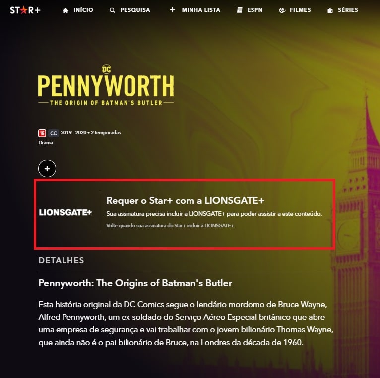 Pennyworth-Star-Plus-com-Lionsgate-Plus Conteúdo do LIONSGATE+ agora pode ser assistido no Star+