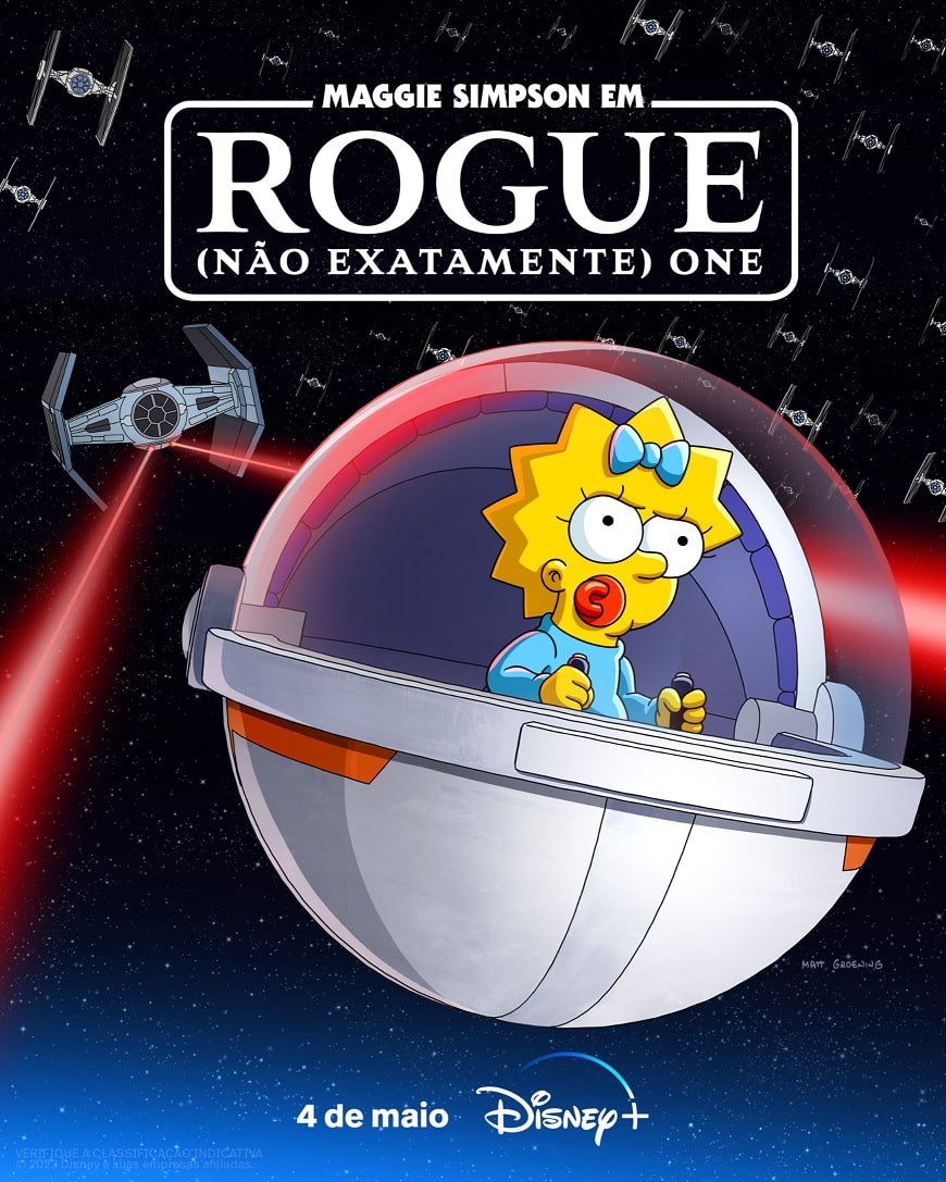 Maggie-Simpson-em-Rogue-Nao-Exatamente-One-Poster Disney+ anuncia crossover de The Mandalorian e Os Simpsons