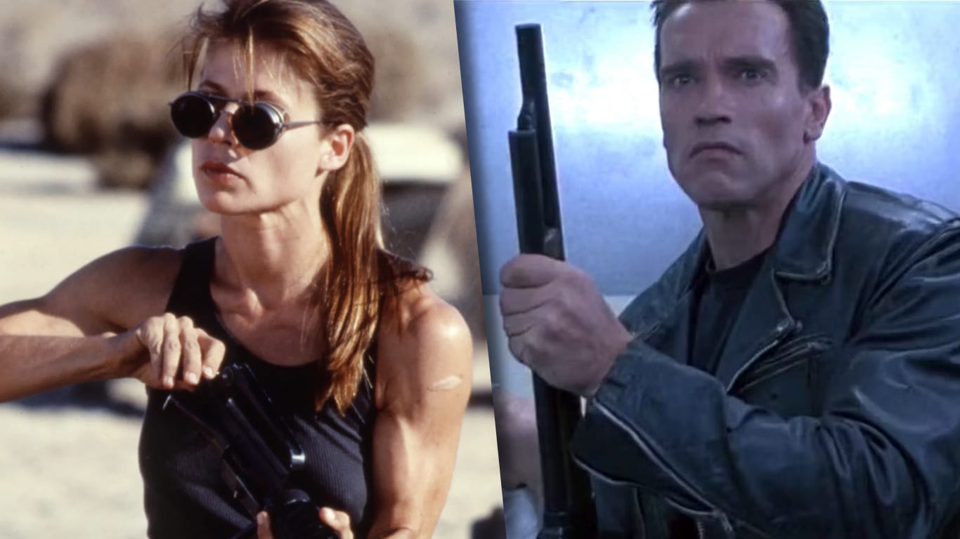 Linda-Hamilton-e-Arnold-Schwarzenegger Linda Hamilton achou Schwarzenegger uma enganação no início de O Exterminador do Futuro