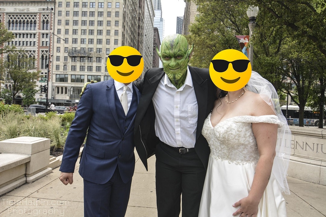Skrull-no-Casamento Skrulls de Invasão Secreta aparecem em casamento na vida real