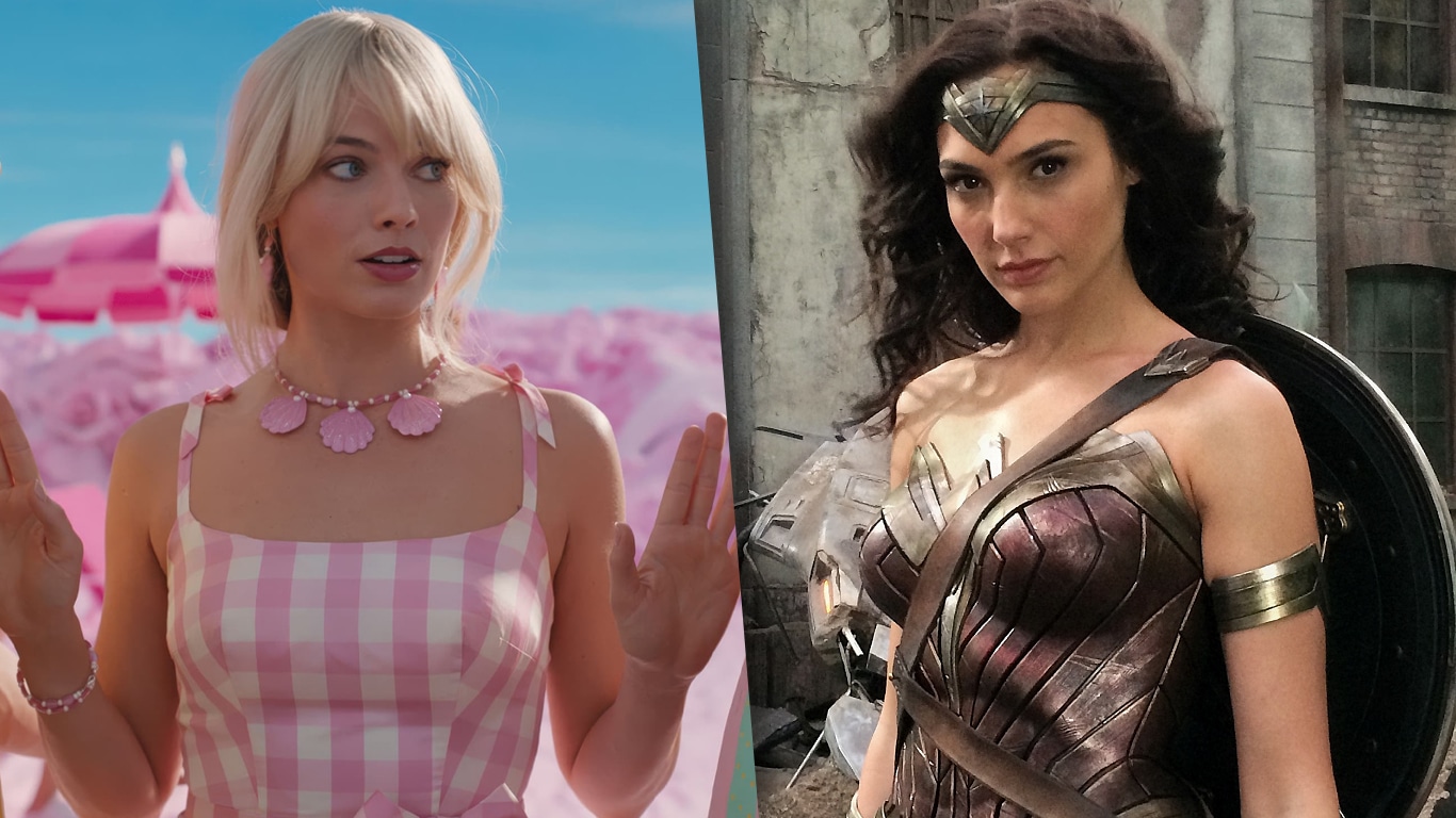 Margot-Robbie-e-Gal-Gadot Diretora de Barbie explica piada sobre Liga da Justiça no filme