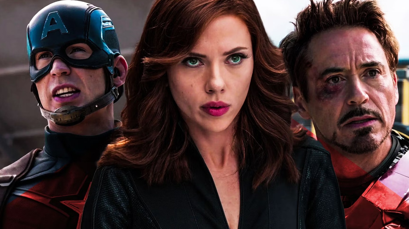 Capitao-America-Viuva-Negra-e-Homem-de-Ferro Robert Downey Jr. e Scarlett Johansson são vistos em restaurante após casamento de Chris Evans