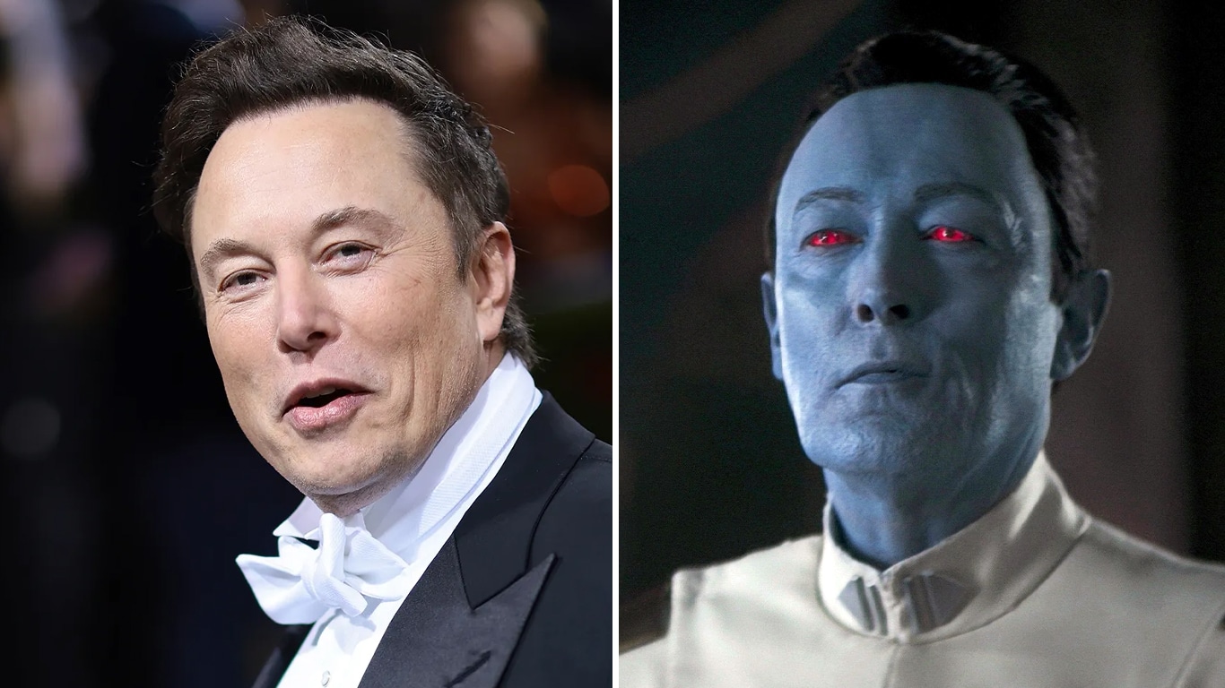 Elon-Musk-e-Grande-Almirante-Thrawn Fãs acham que Thrawn é o Elon Musk de azul em Ahsoka