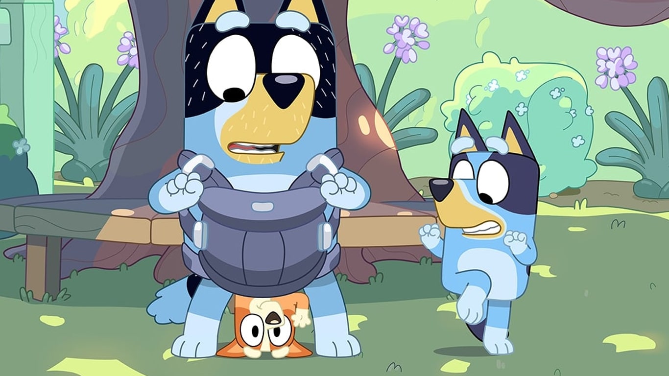 Bluey-Bebe-do-Papai Disney baniu episódio com pai de Bluey brincando de grávido