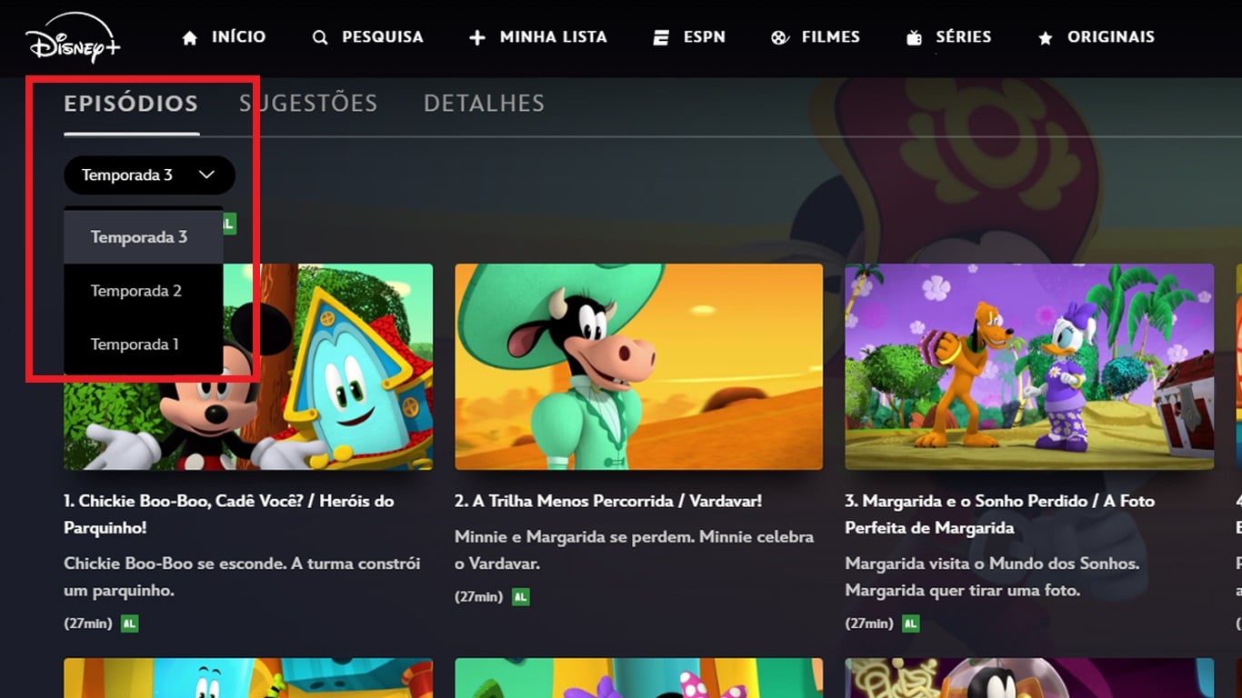 Tela-do-Disney-Plus-com-temporadas O Disney+ está atualizando as listas de temporadas de diversas séries