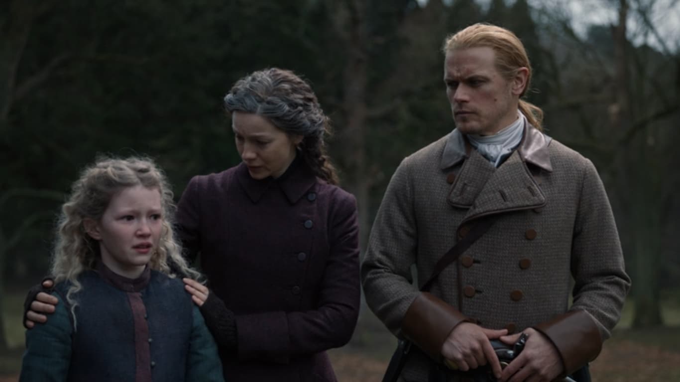 Fanny-Claire-e-Jamie-em-Outlander Diana Gabaldon, autora dos livros de Outlander, explica cena final sobre Faith