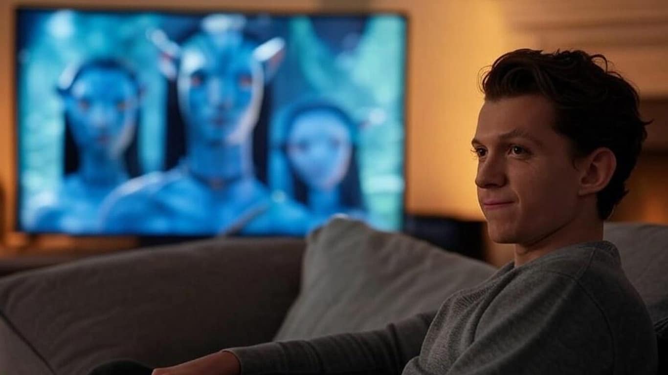 Tom-Holland-assistindo-Avatar Tom Holland revela seu filme favorito – e você pode assistir agora no Disney+