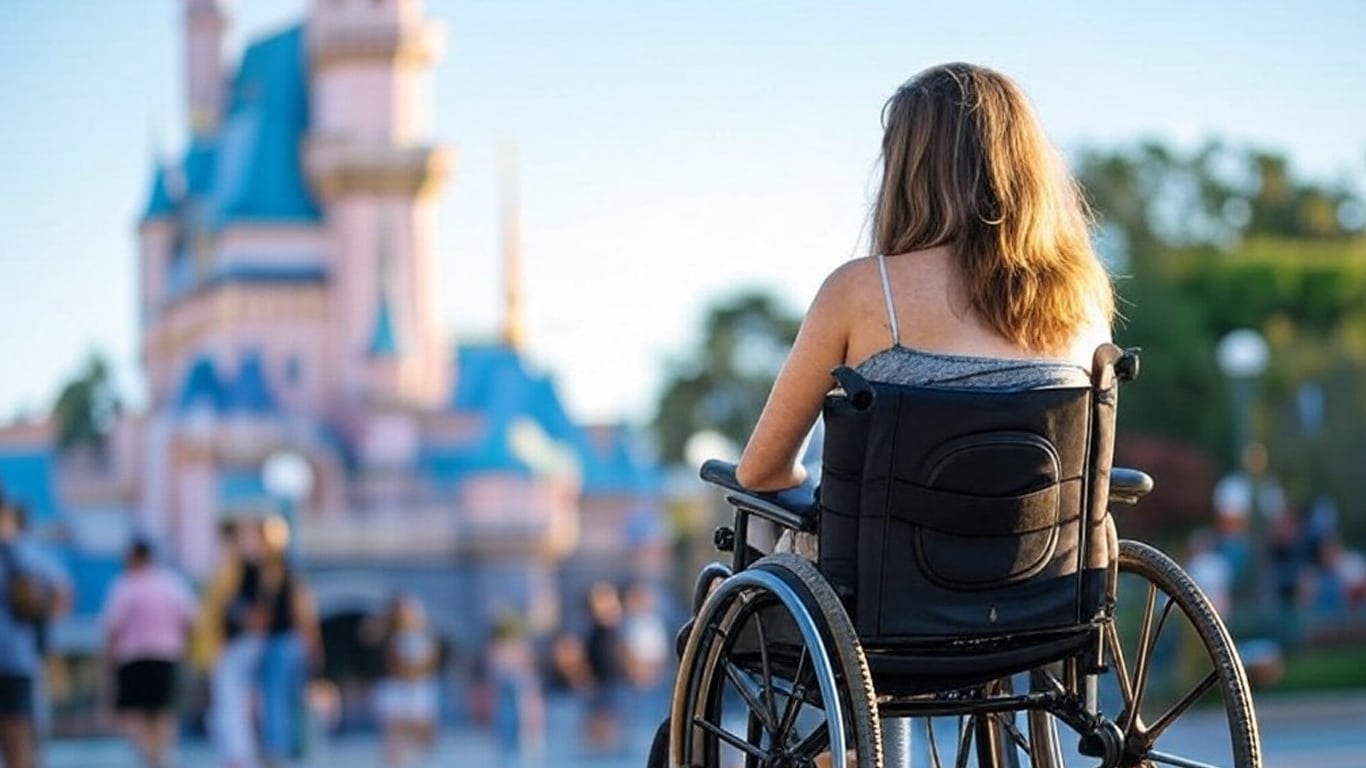 Cadeirante-na-Disneyland Disney é processada por mudanças no acesso para visitantes com deficiência