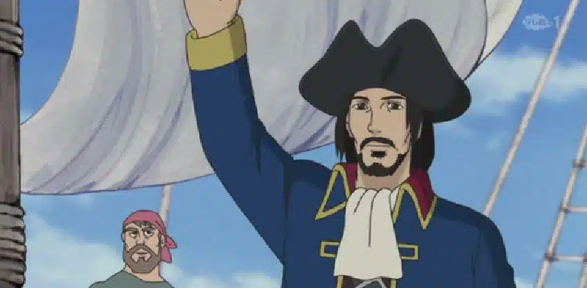 Johnny-Depp-como-Capitao-Johnny-em-Doraemon Johnny Depp levou Piratas do Caribe para um dos animes mais famosos da TV