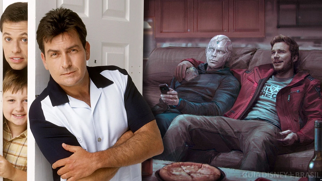 Two-and-a-Half-Men-Visao-e-Peter-Quill Marvel terá versão de "Two and a Half Men" com Visão Branco e Peter Quill