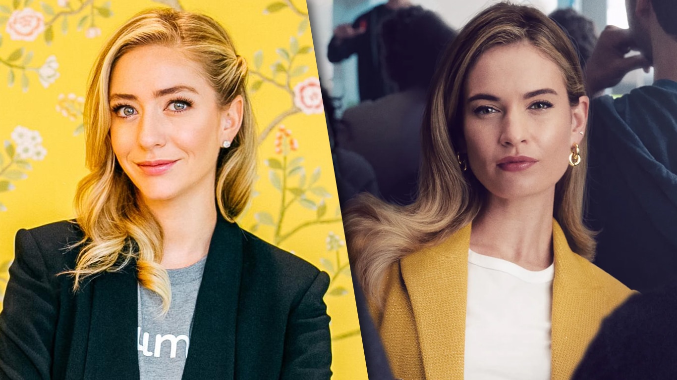 Whitney-Wolfe-Herd-e-Lily-James Deu Match: Criadora do Bumble tentou barrar filme do Disney+ sobre sua vida com Lily James