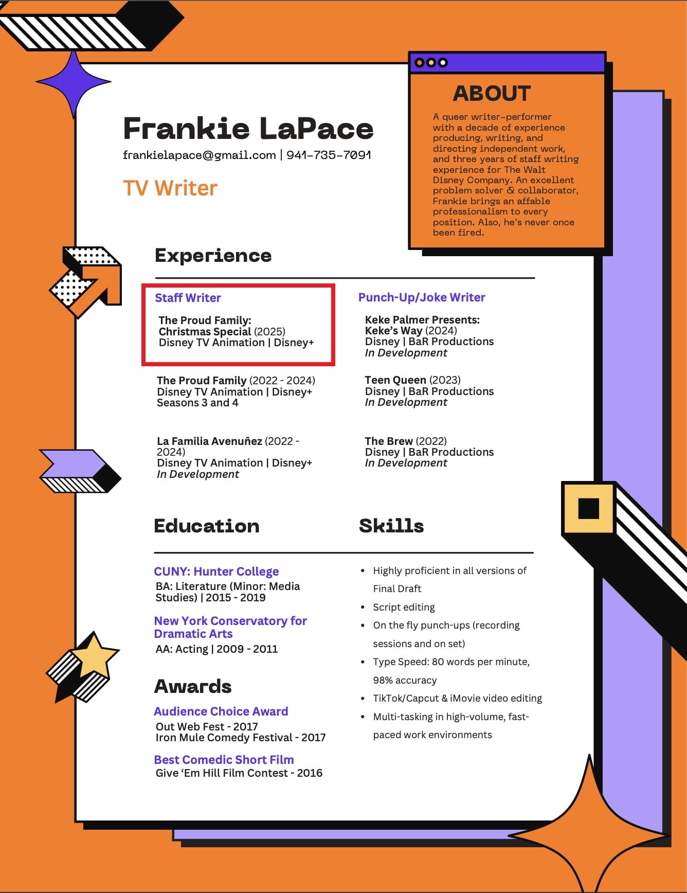 Curriculo-Frankie-LaPace Currículo de roteirista revela especial secreto de "A Família Radical" para 2025