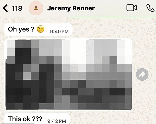 Cineasta publica prints e acusa Jeremy Renner de enviar fotos explícitas e fazer ameaças image-53 Cineasta publica prints e acusa Jeremy Renner de enviar fotos explícitas e fazer ameaças