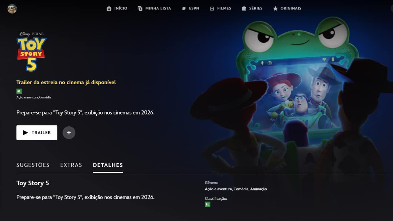 Toy-Story-5-no-Disney-Plus Toy Story 5 e outros lançamentos futuros já aparecem listados no Disney+