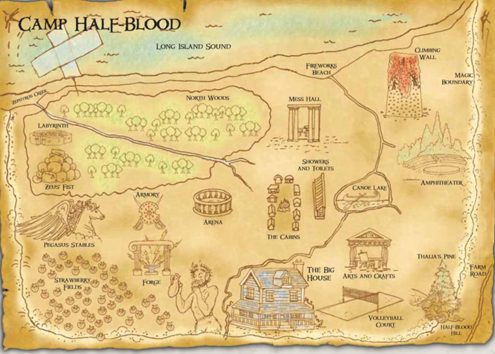 Mapa-do-Acampamento-Meio-Sangue-em-Percy-Jackson-e-os-Olimpianos O que é o Acampamento Meio-Sangue e qual sua função em Percy Jackson