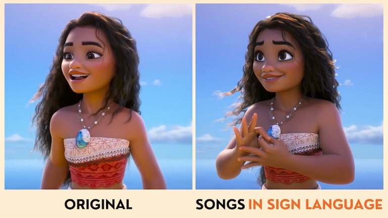 Moana-Lingua-de-Sinais Disney+ anuncia versões em língua de sinais de músicas de Frozen 2, Encanto e Moana 2