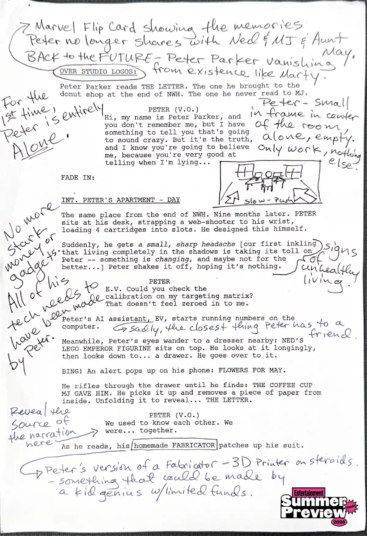 1000176230 Páginas do roteiro de Homem-Aranha: Um Novo Dia revelam abertura do filme, nova IA de Peter Parker, salto no tempo e muito mais