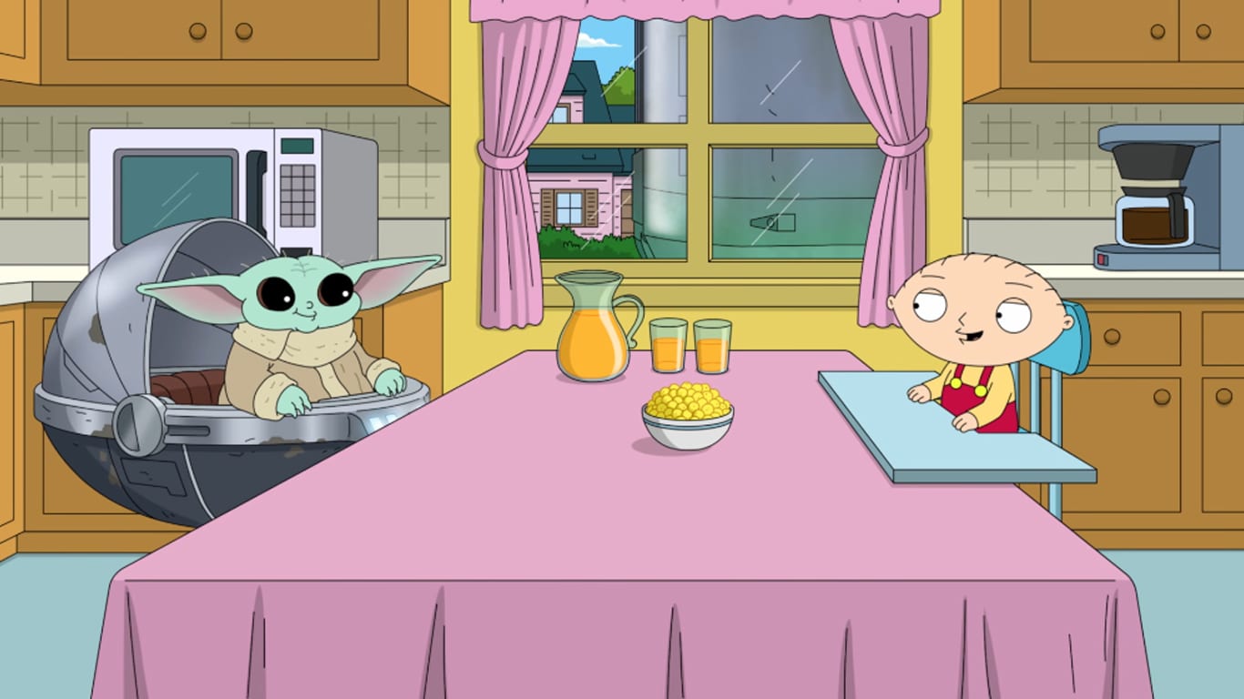 Grogu-em-Family-Guy Grogu vai à casa dos Griffin em crossover de Star Wars com Family Guy