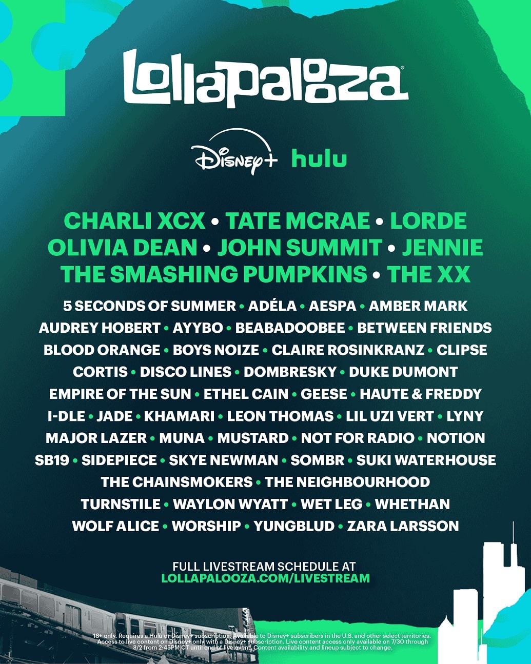 Atracoes-do-Lollapalooza Lollapalooza tem horários de transmissão ao vivo definidos no Disney+